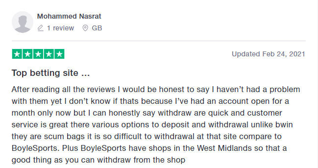 Trustpilot Boylesports review